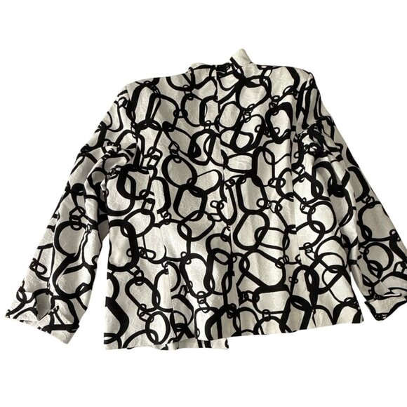 Investments Womens Black & White Chain Print Jacket Size 16 - Picture 2 of 9